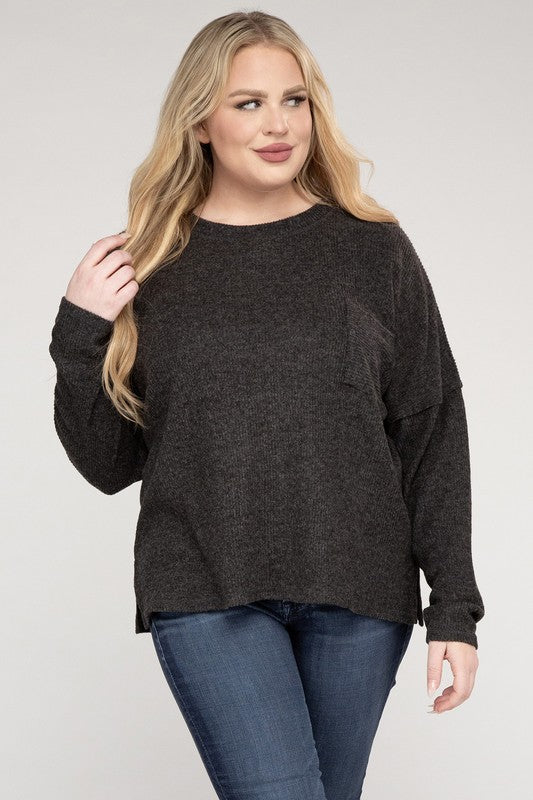 Curvy Ribbed Brushed Melange Hacci Sweater