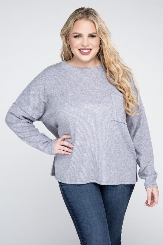 Curvy Ribbed Brushed Melange Hacci Sweater