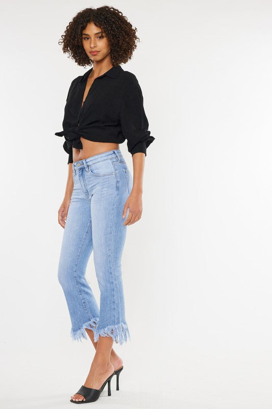 HIGH RISE CROP BOOTCUT DENIM PANTS