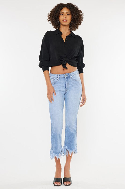 HIGH RISE CROP BOOTCUT DENIM PANTS