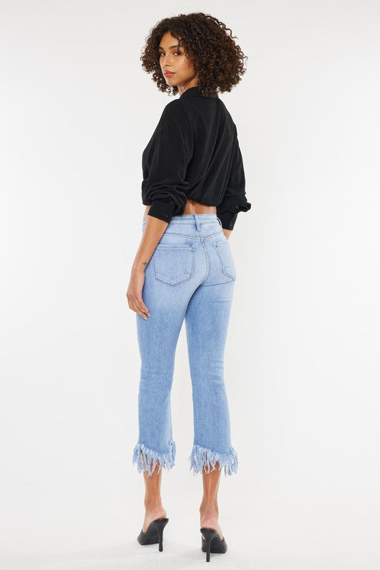 HIGH RISE CROP BOOTCUT DENIM PANTS