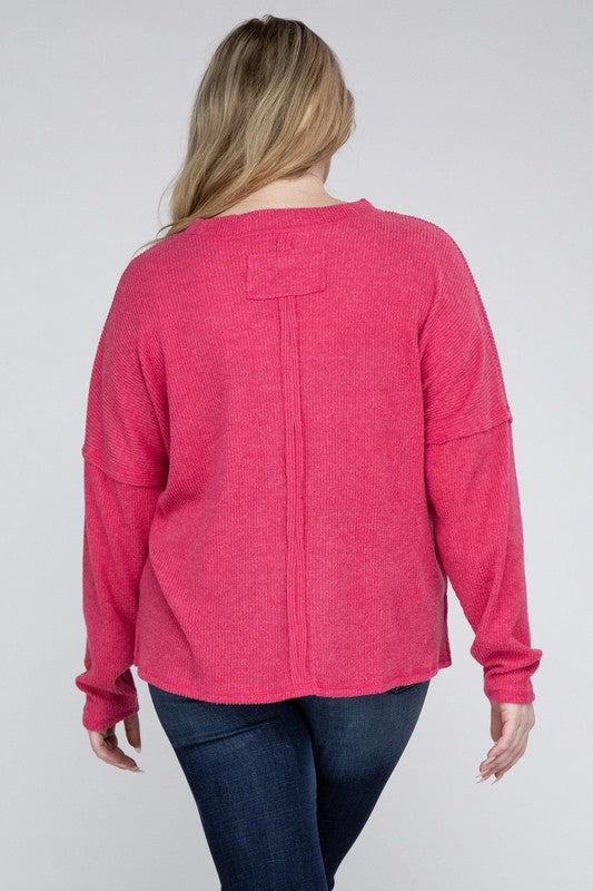 Curvy Ribbed Brushed Melange Hacci Sweater