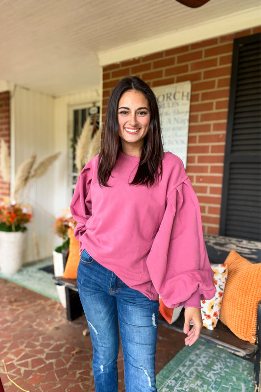 Mauve-lous Pink Puff Sleeve Sweatshirt