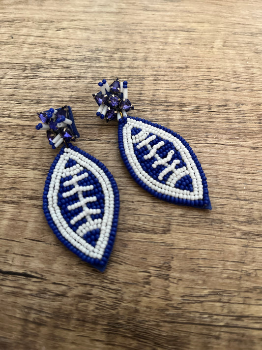 Ironman Blue Football Bead Earring