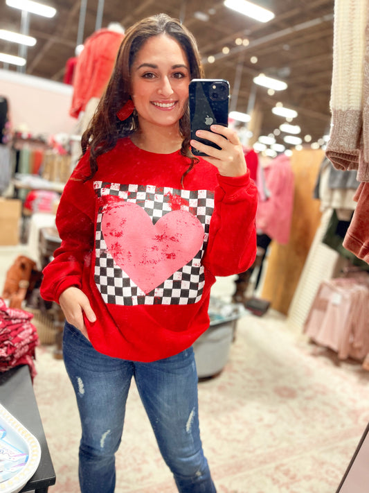 Red Checkered Heart Crewneck