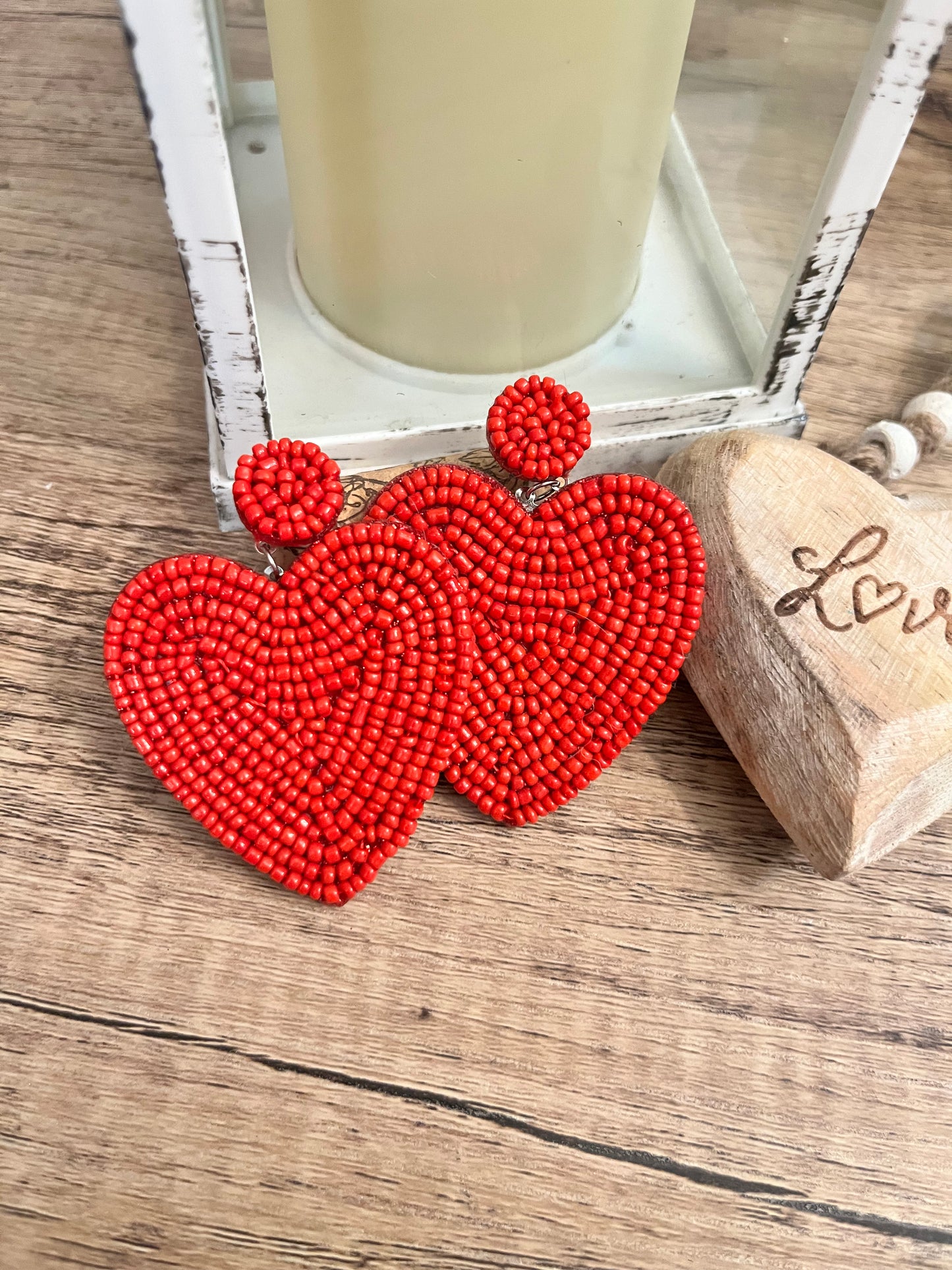 Red Heart Bead Earrings