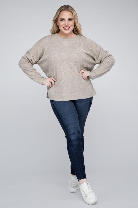 Curvy Ribbed Brushed Melange Hacci Sweater