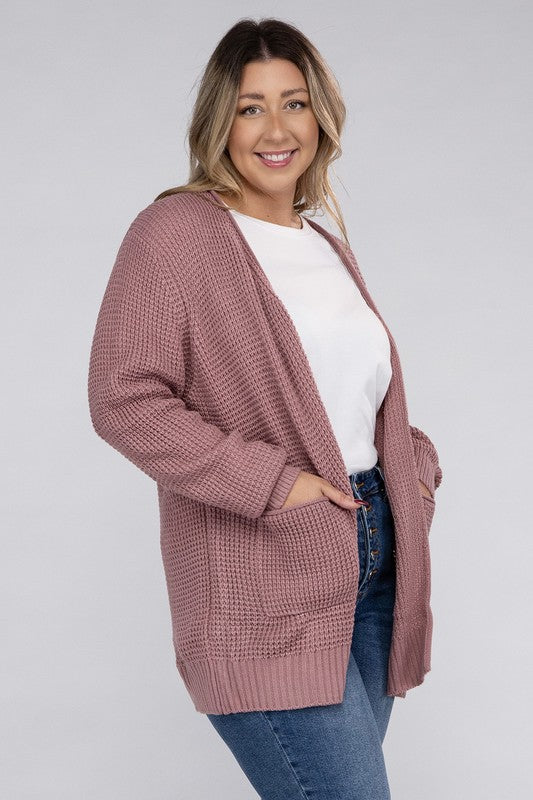 Curvy Low Gauge Waffle Open Cardigan Sweater