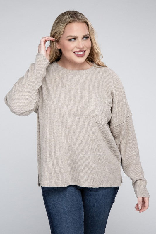 Curvy Ribbed Brushed Melange Hacci Sweater