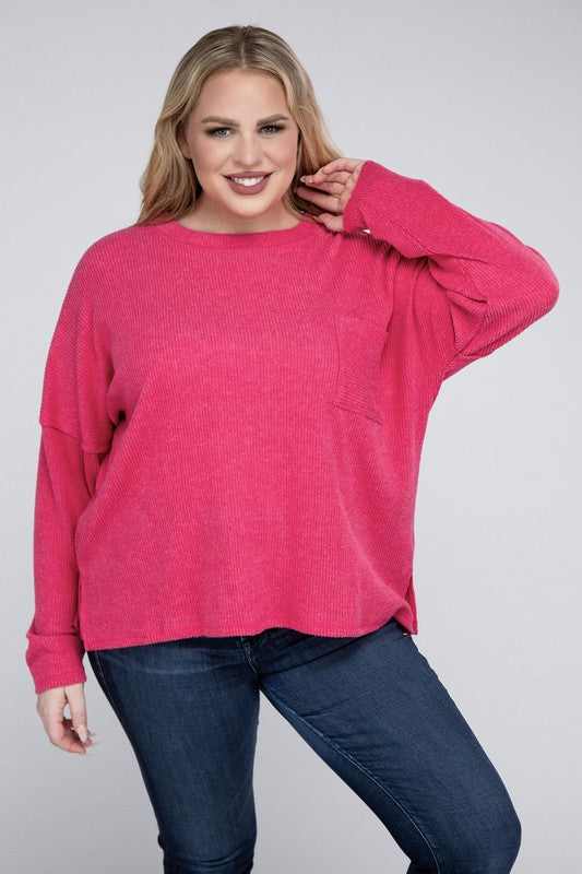 Curvy Ribbed Brushed Melange Hacci Sweater