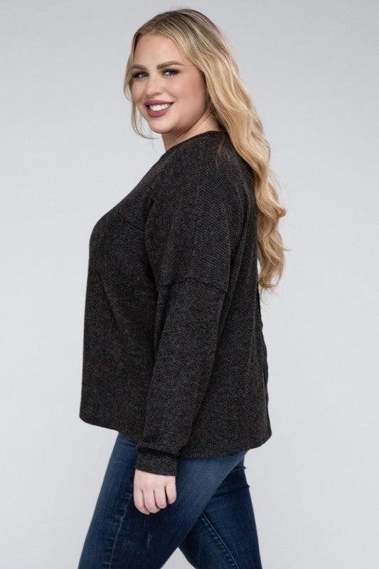 Curvy Ribbed Brushed Melange Hacci Sweater